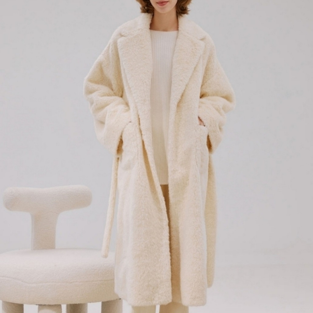NAP LOUNGEWEAR Teddy Shawl Collar Patch Pockets‎ Oversized Glam Luxury Robe M